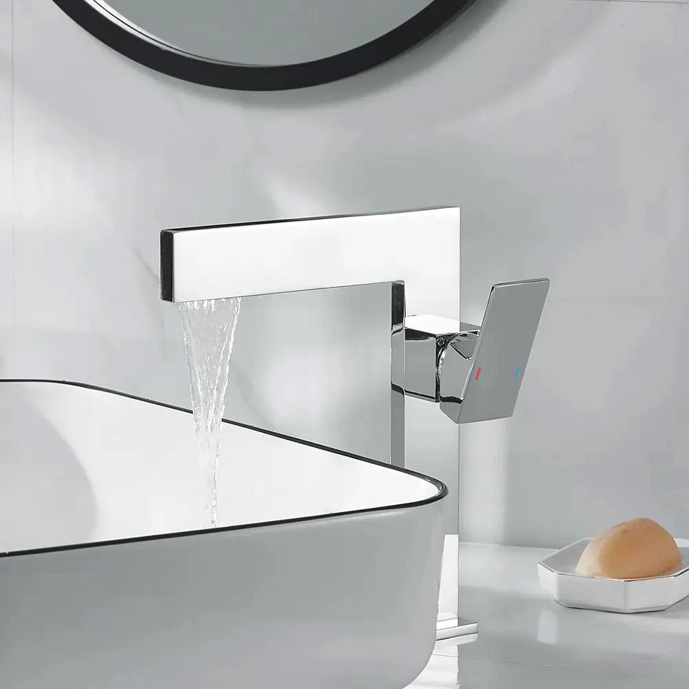 Matte Black Ultra-Thin Single Handle Waterfall Bathroom Sink Faucet Solid Brass 1-Hole