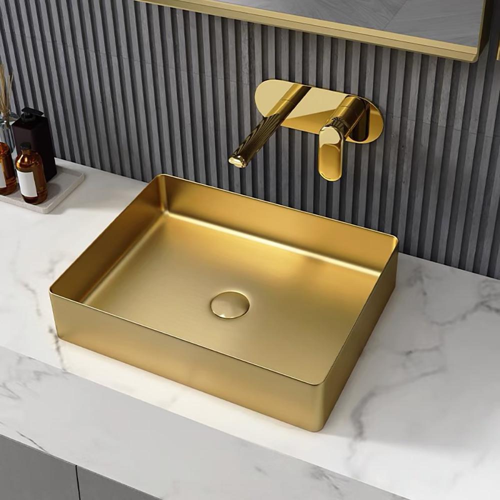 Contemporary Gold Rectangular Stainless Steel Vessel Sink Luxury Wash Sink
