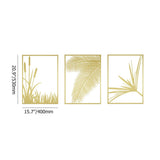 3 Stück moderne goldfarbene Metall-Wanddekoration Pflanzenkunst mit rechteckigem Rahmen
