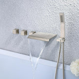 Moda Waterfall Wall Mounted Tub Filler Faucet with Hand Shower Brushed Nickel