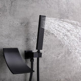 Moderner Wasserfall-Wannenfüllhahn mit Einhandgriff und Handbrause in Mattschwarz