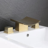 Grop Brushed Gold Waterfall Widespread Bathroom Sink Faucet Double Handle