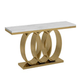 47.2 "Table de console blanche moderne étroite avec faux marbre et base en acier inoxydable
