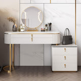 Modern 5-Drawer White Makeup Vanity Table Mirror & Side Cabinet Included