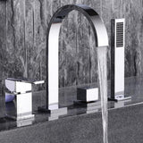 Dree Double Handle Robinet de baignoire romaine à 4 trous avec douche à main en laiton solide de style moderne