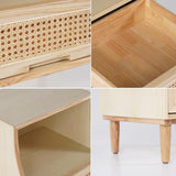 Tableau de chevet naturel Nordic Nordic 1-Drawer Table de chevet en bois tissé avec rangement ouvert