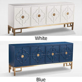 Modern Blue TV Stand Rectangular 4-Door Clover Embossment Media Cabinet-Richsoul-Furniture,Living Room Furniture,TV Stands