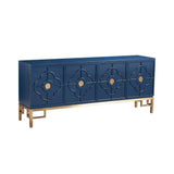 Modern Blue TV Stand Rectangular 4-Door Clover Embossment Media Cabinet-Richsoul-Furniture,Living Room Furniture,TV Stands