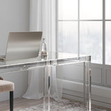 Savea 47.2" Modern Rectangular Clear Tempered Glass Office Writing Desk