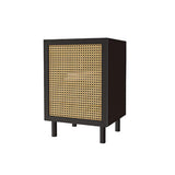 Nordic Black Nightstand Rattan Groff Bedside مع باب واحد و 1 رف