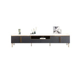 Black Minimalist TV Stand Stone Top 4-Door 1 Drawer Media Console-Richsoul-Furniture,Living Room Furniture,TV Stands