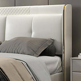 سرير أبيض الجناح مع اللوح الأمامي منجد من الجلد والخشب ، حجم الملك