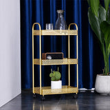 Modern Gold 3 Tiers Mesh Storage Relves Rolling Cart Metal Metal