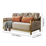 Sofá cama King convertible moderno, sofá cama tapizado en beige y metal dorado, almohada incluida