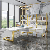 Holf en forme de L Holf Modern Office Executive Office de la main droite avec un stockage en blanc et en or