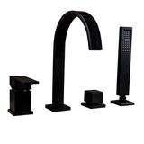 Waterfall Spout Deck-Mount Roman Tub Faucet with Hand Shower in Matte Black Solid Brass