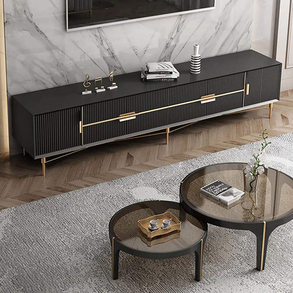 Nordic Black TV Stand 4-Drawer 2-Door Media Console Gold Finish in Small-Richsoul-Furniture,Living Room Furniture,TV Stands