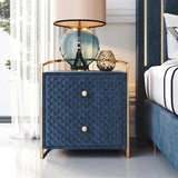 Modern Velvet 2 Drawer Nightstand Gold Bedroom Bedside Chest in Beige