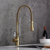 High Arc Dual-Mode Pull-Down Kitchen Faucet Solid Brass with Porcelain Handle