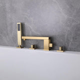 Deck Mounted Bathtub Filler Faucet with Handshower Brushed Gold Swirling Spout