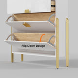Modern Entryway White Shoe Storage Narrow Shoe Cabinet with 2 Flip Doors & 1 Drawer