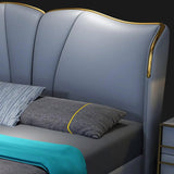 Cadre de lit rembourré en cuir bleu en cuir bleu lit plate-forme à profil bas, reine