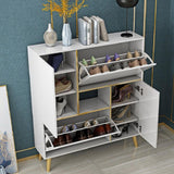 White Modern Shoe Storage Cabinet 17-Pair 2 Doors with Shelves & Pull-Down Drawers
