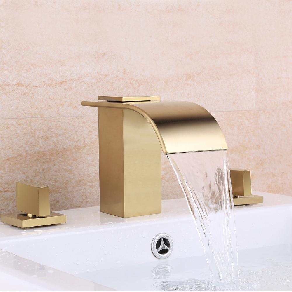 Milly Waterfall Double Handle Widespread Sink Faucet Solid Brass for Bathroom