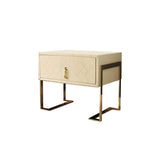 Modern Nightstand with Drawer, PU Leather in Deep Blue, Gold Leg