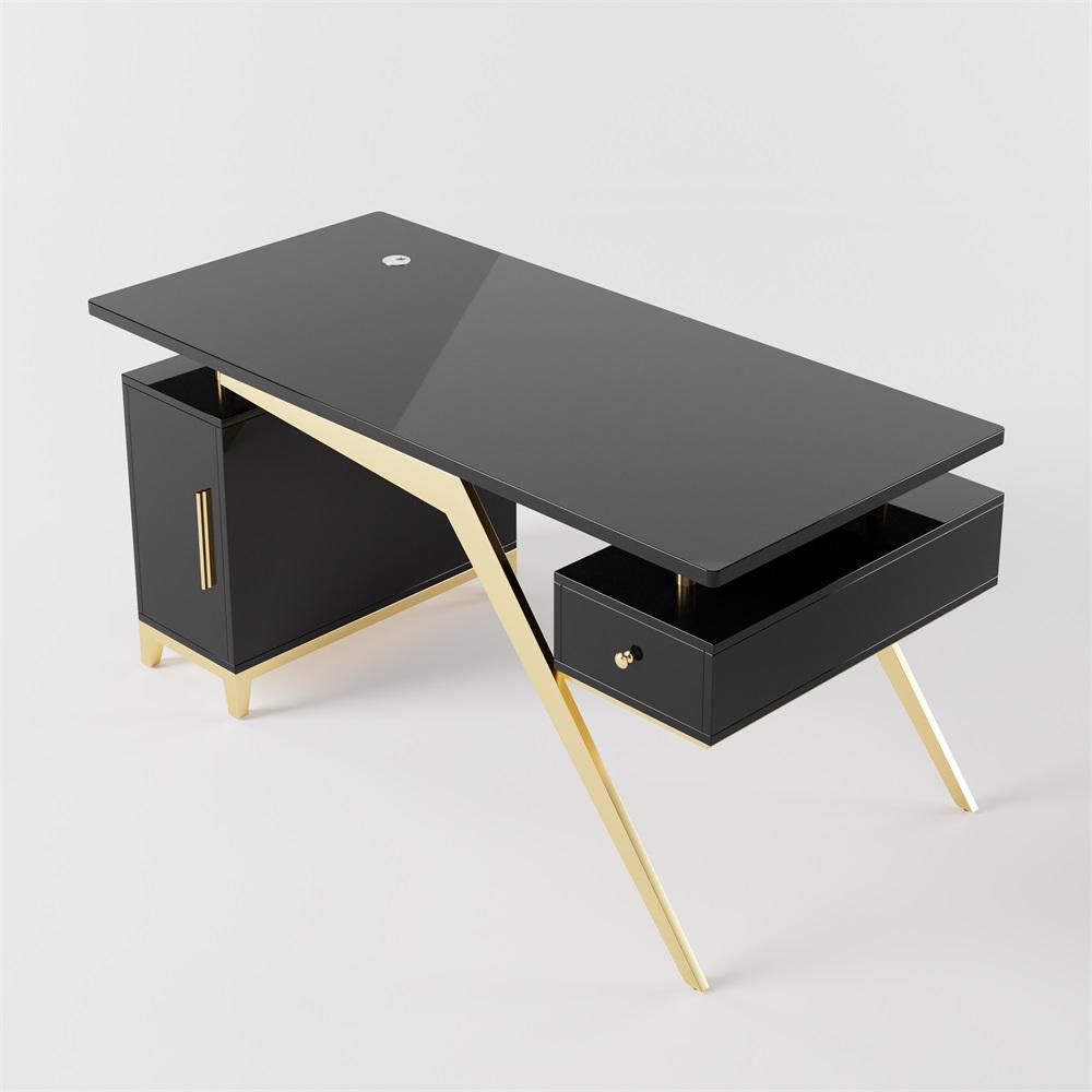 Hungled 55 Ultra Modern White and Gold Computer Writing Desk with