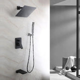 Ducha de mano tipo lluvia de 10" con montaje en pared y sistema de ducha con caño para bañera en negro mate