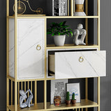 70.9" Modern 5-Tier Geometric Bookshelf with 1 Drawer and 1 Door in White & Gold