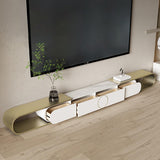 Modern Extendable Oval Metal TV Stand with 4 Drawers in Gold & White for TV up to 120"