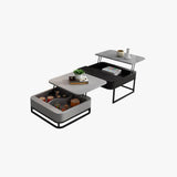 Square Modern Lift-top Nesting Multifunctional Coffee Table With Hidden Large Storage and Drawer Set of 2 Black
