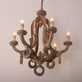 Audrey Classic Cottage Chic Lámpara de araña de madera esculpida de 6 luces con forma de vela