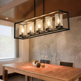 Lámpara colgante lineal con isla de cocina de 5 luces con marco de metal negro, estilo moderno