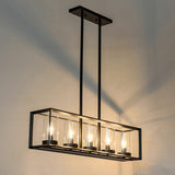 Lámpara colgante lineal con isla de cocina de 5 luces con marco de metal negro, estilo moderno