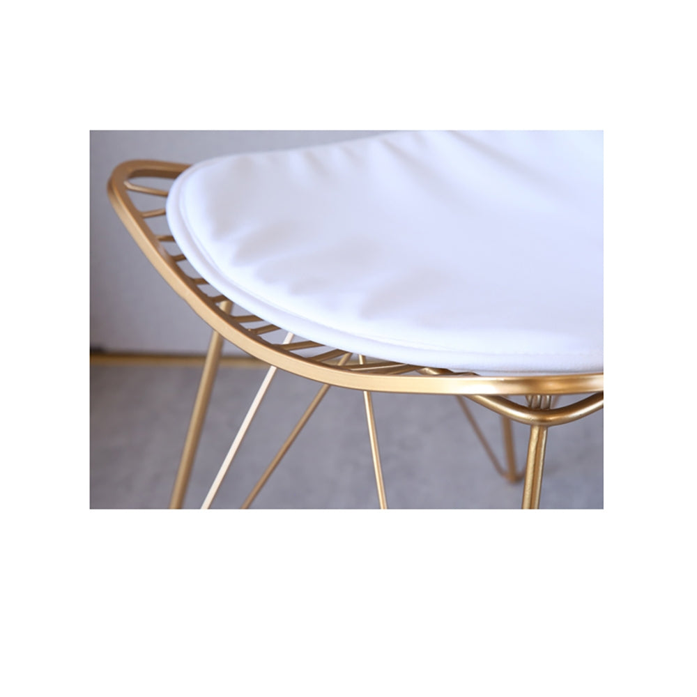 Modern Metal Dining Chair Hollow with PU Leather Cushion in Gold Finish Chair