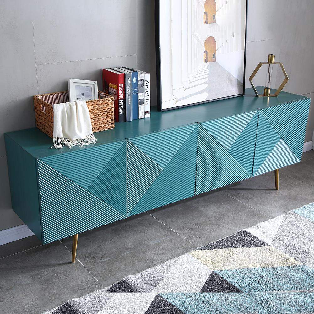 Contemporary Wood TV Stand with Storage in Blue Media Console for TVs up to 85"-Richsoul-Furniture,Living Room Furniture,TV Stands