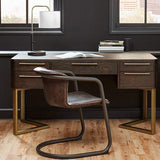 5-Drawer Walnut Writing Desk Large Computer Desk with Gold Base-Desks,Furniture,Office Furniture
