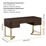 5-Drawer Walnut Writing Desk Large Computer Desk with Gold Base-Desks,Furniture,Office Furniture