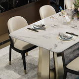 78.7" White Modern Dining Table with Geometric Double Base in Gold Finish