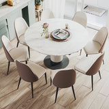 Modern Leaf Extendable Stone Dining Table Carbon Steel Base