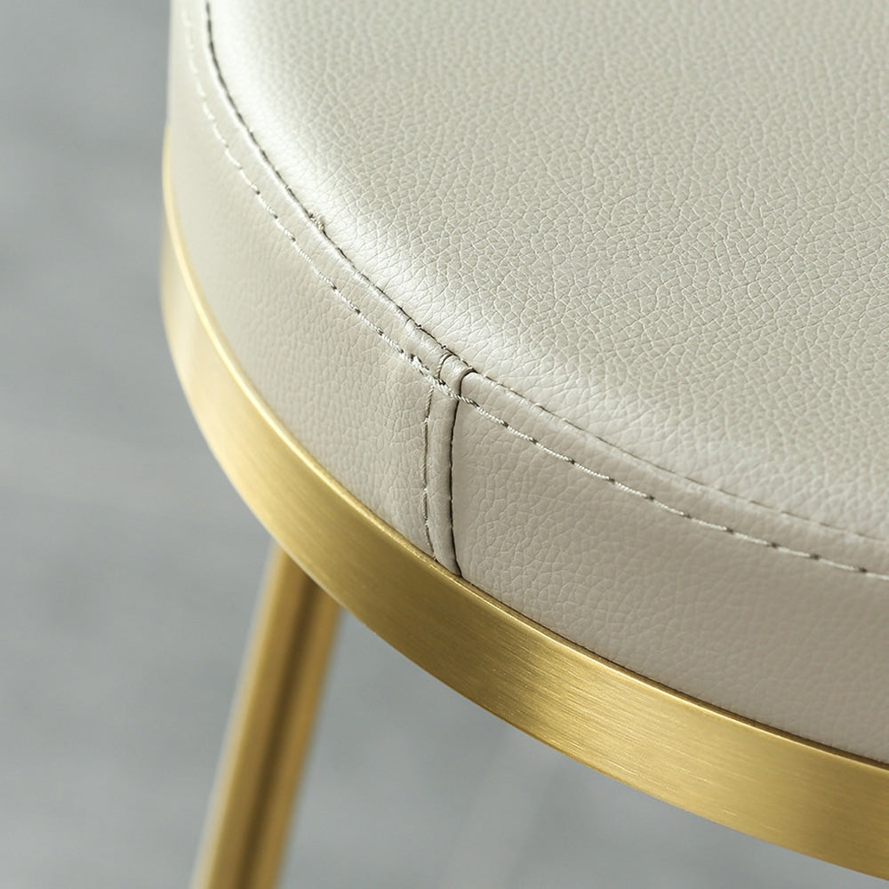 Gold & Beige PU Leather Upholstered Round Bar Height Stool Backless Set of 2