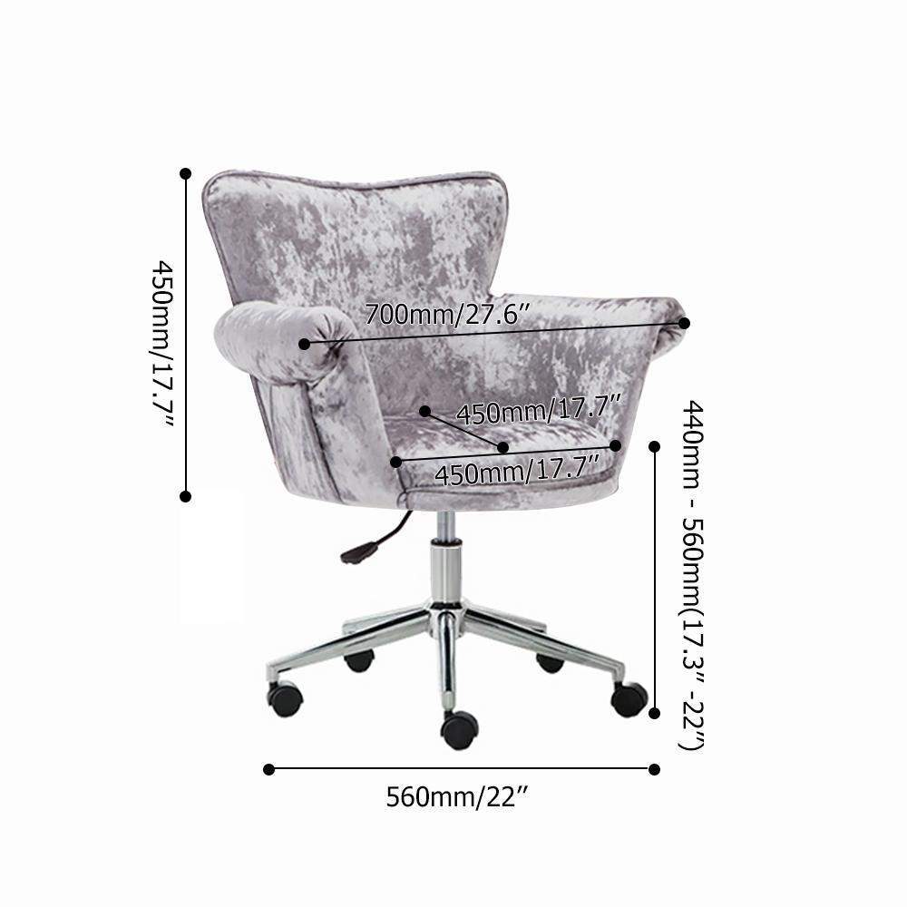 Gray Modern Task Chair Velvet Upholstered Swivel Office Chair Height Adjustable-Furniture,Office Chairs,Office Furniture