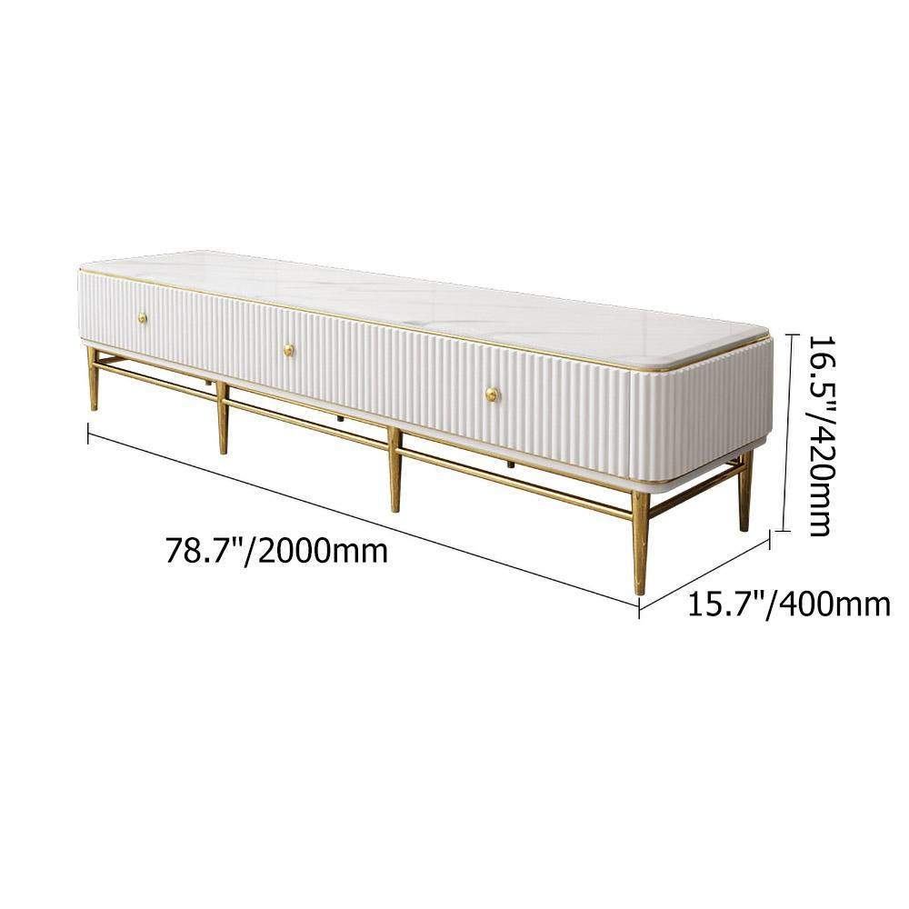 White and Gold TV Stand For TVs Up To 75" 3 Drawers Faux Marble Top Mid-Century-Furniture,Living Room Furniture,TV Stands