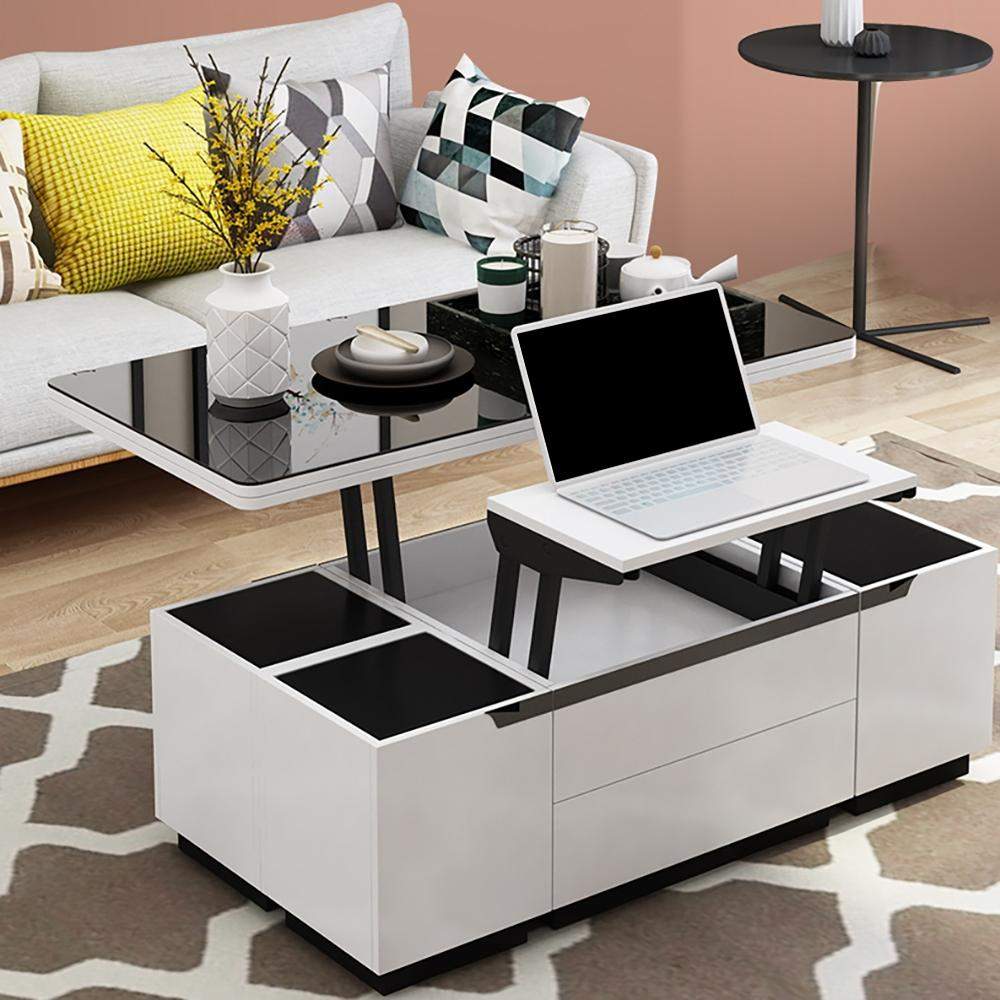 Modern White Lift Top Coffee Table with Drawers & Storage Multifunction Table-Richsoul-Coffee Tables,Furniture,Living Room Furniture
