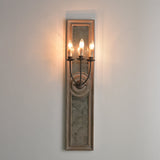 Vela francesa Aplique de pared con espejo de 3 luces Panel de madera envejecida y metal