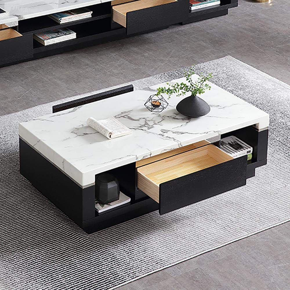 Modern Marble Coffee Table with Storage & Drawers in Wood-Wehomz-Coffee Tables,Furniture,Living Room Furniture