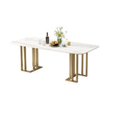 55.1 "長方形の石の上と金属フレームの白いダイニングテーブル